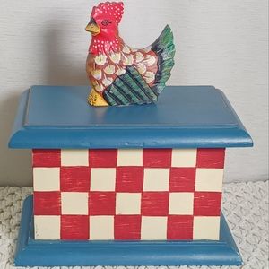 Wooden Shabby Rooster Canister Hinged Kitchen Trinket Box Farmhouse Rustic Decor